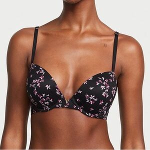 Victoria's Secret Lightly Lined Push Up Demi Bra Black and Pink Floral 34C